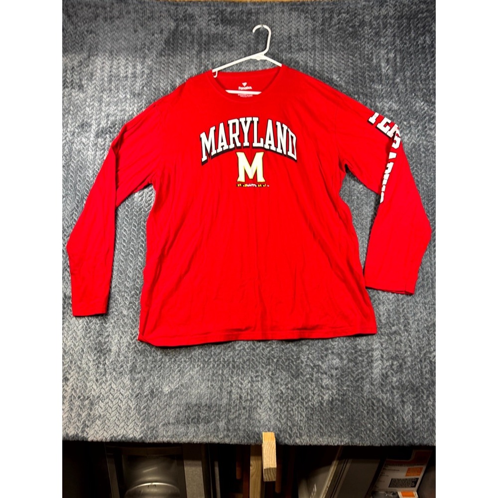 Fanatics Maryland Terrapins Basketball Shirt Mens 2XL Red Long Sleeve Crewneck